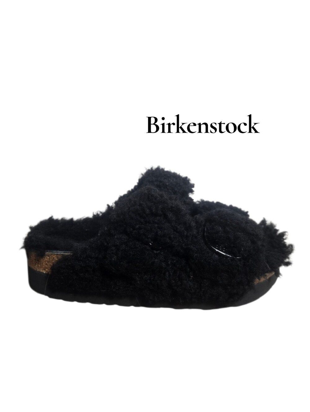 Birkenstock Papillio Black Shearling Daytona Slide Sandals